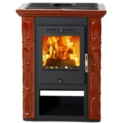 Thorma Kaminofen Borgholm Stahl Keramik Dunkelbraun Kacheln 7 KW EEK:A+